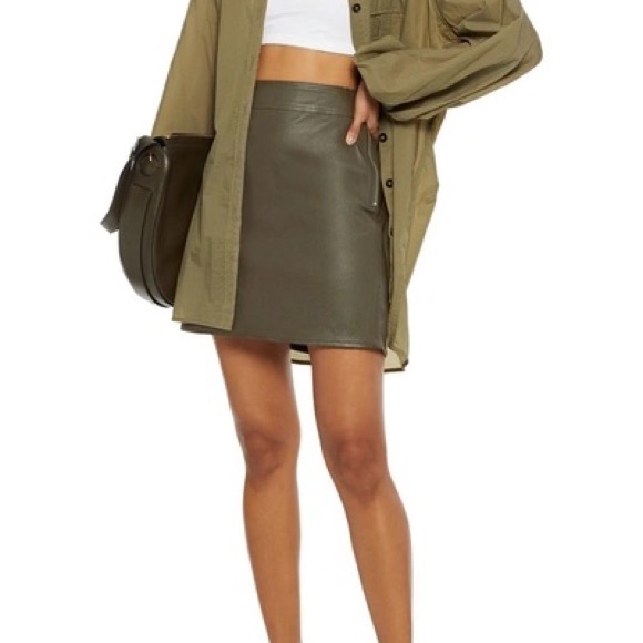 Helmut Lang NWT Olive Green Lamb Leather Fitted Mini Skirt Side Zip 8 New - Picture 9 of 9